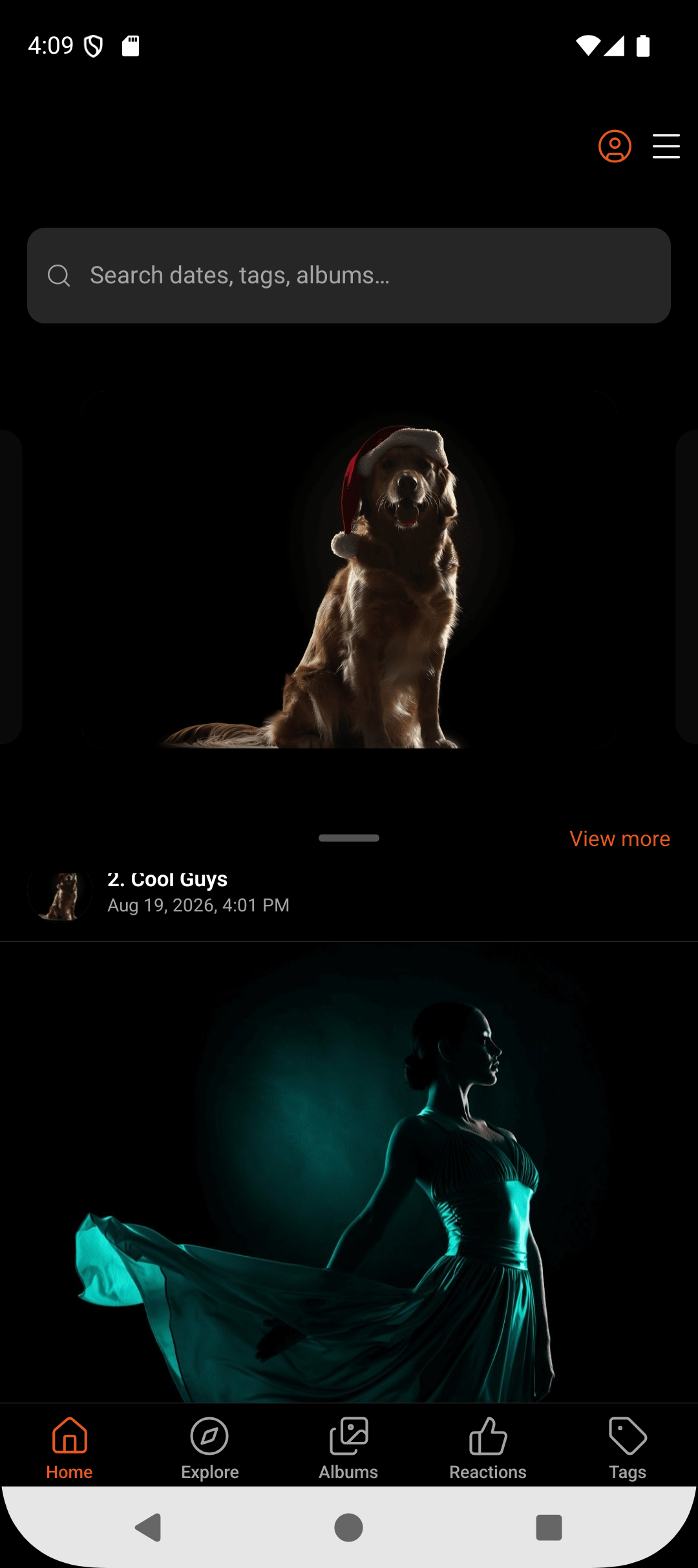 Ember Gallery home screen in dark mode